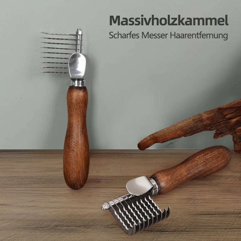 Walnussholz Entfilzungskamm für Hunde – Fellkamm zum Lösen von Knoten und Pflege des Fells